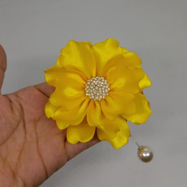 [ Hàng Thiết Kế ] Hoa cài áo ruy băng nhụy đá nhiều màu lựa chọn