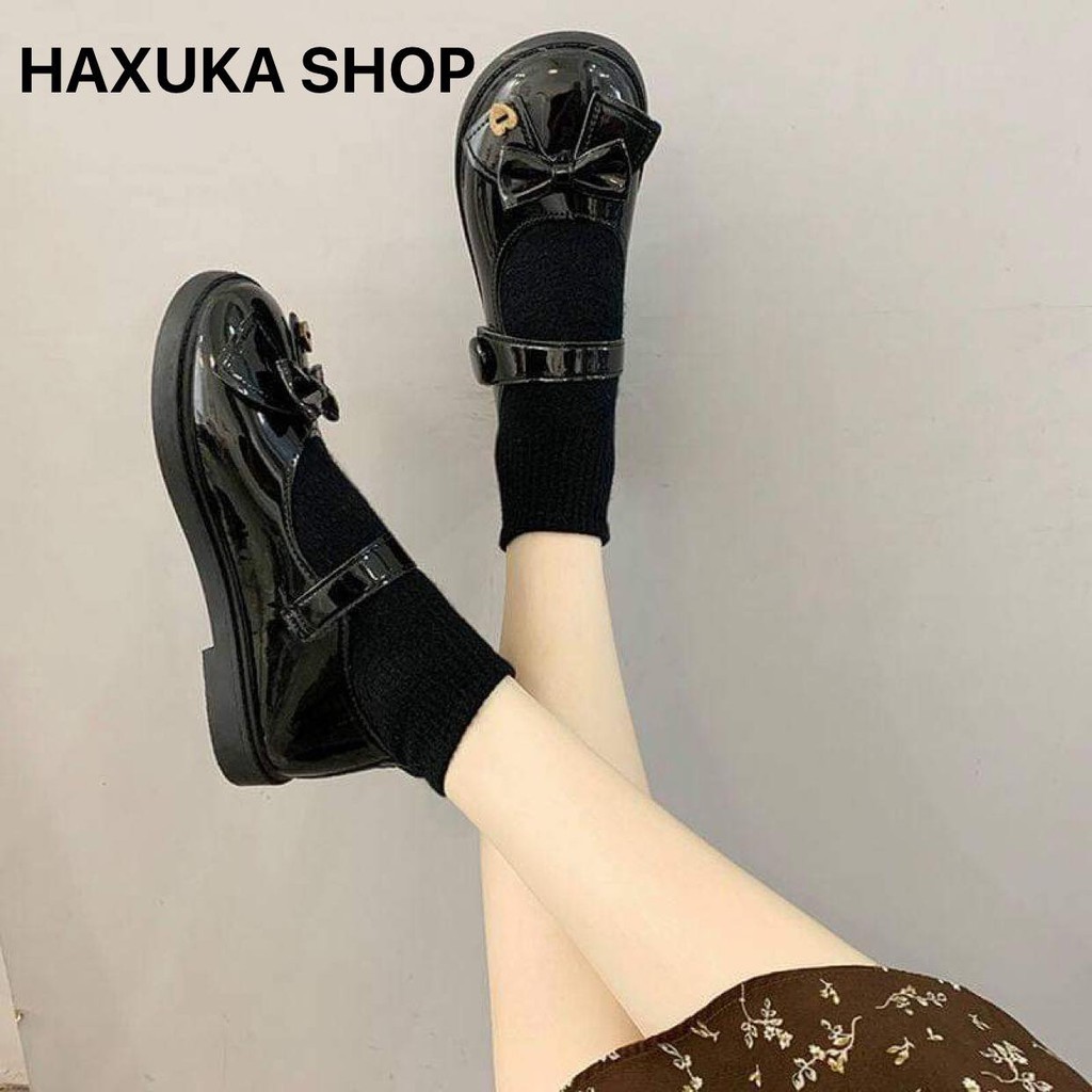 (ORDER) Giày da Retro đế bắng cài quay gắn nơ hai màu Đen Nhám và Đen Bóng | BigBuy360 - bigbuy360.vn