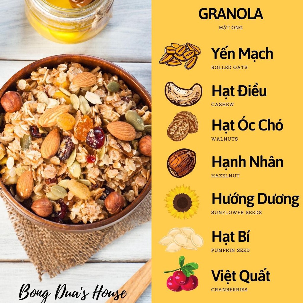 Granola 11 Cao Cấp Siêu Hạt Mật Ong Hủ Pet - Trai Đẹp Snack