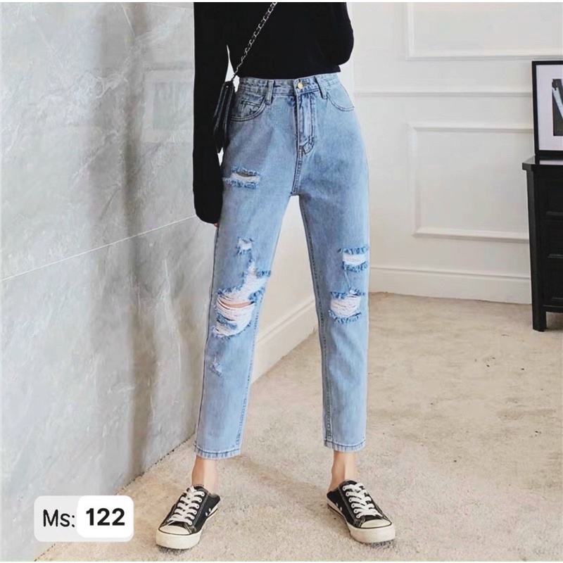 Quần baggy jean nữ rách lưng cao kiểu quần bò baggy hàng VNXK MS122 thời trang bigsize 2KJEAN