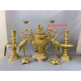 Bộ đỉnh hạc nến thờ tam sự ngũ sự lư thờ bằng đồng Bộ đồ thờ đồng cao 50cm