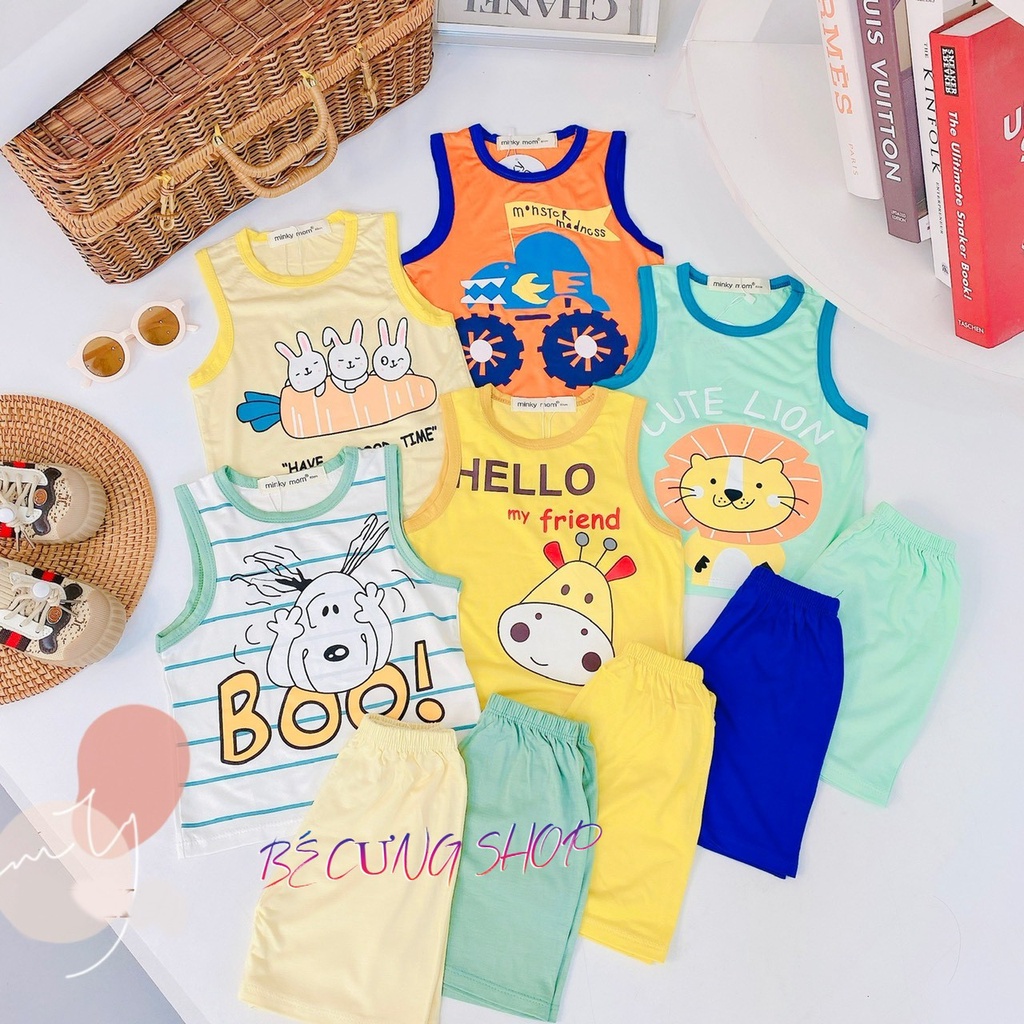 Bộ Ba Lỗ THUN LẠNH MINKYMOM, họa tiết động vật dễ thương cho bé từ 7 - 20kg