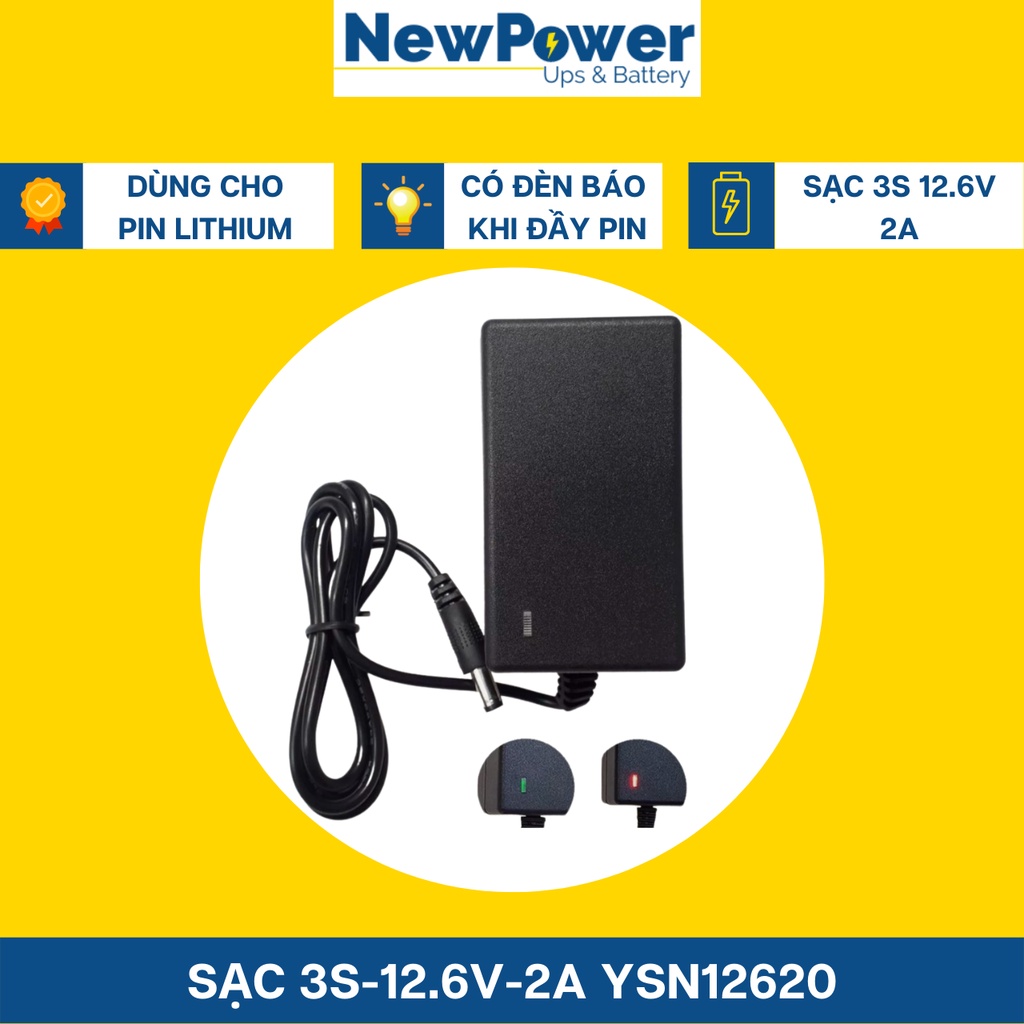 Sạc 3S 12.6V-2A YSN-12620 dùng cho Pin Li-ion (Lithium-ion) Có Đèn Báo Đầy Pin