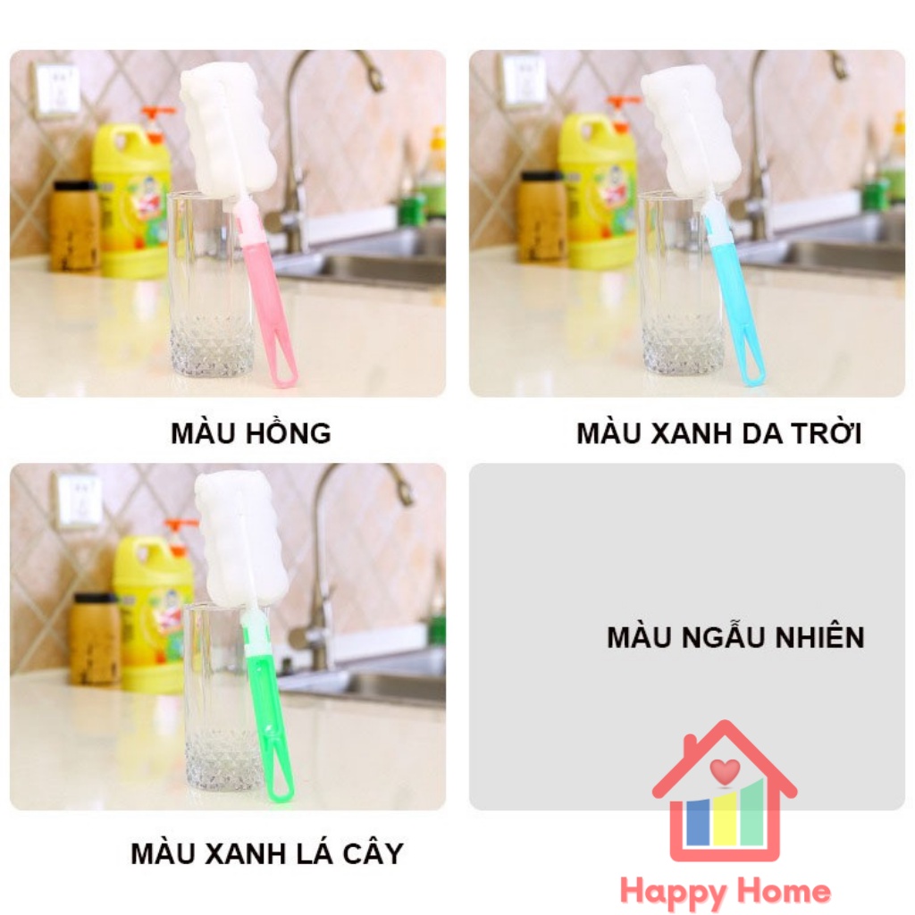 Cọ lau cốc bình sữa, mút có cán bọt biển rửa bình lau xe đa năng Happy Home