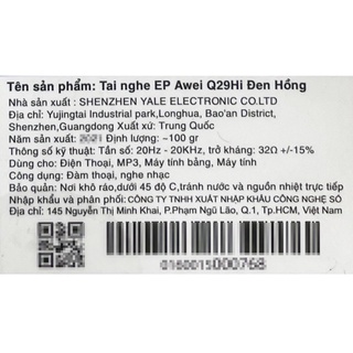 Tai nghe EP Awei Q29Hi Đen