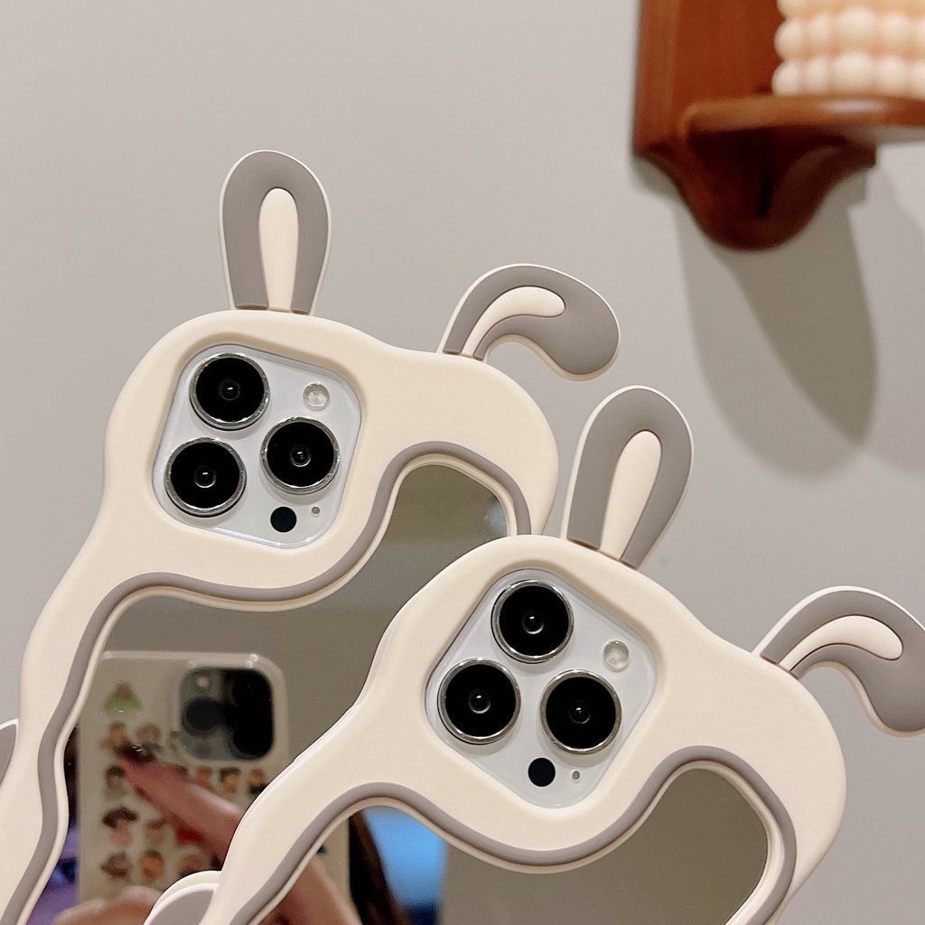 Ốp Điện Thoại Dẻo Họa Tiết Hoạt Hình Chú Thỏ Kèm Gương Chống Rơi Cho Iphone 7Plus / 8Plus Xs Max Xr 11 12 13 Pro Max