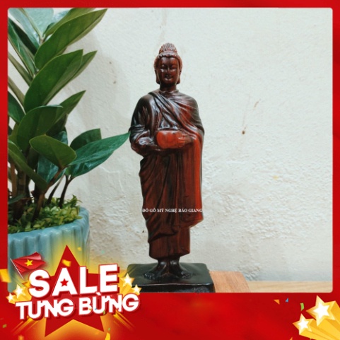 Tượng phật Thích Ca khất thực gỗ trắc đỏ đen cao 20 cm