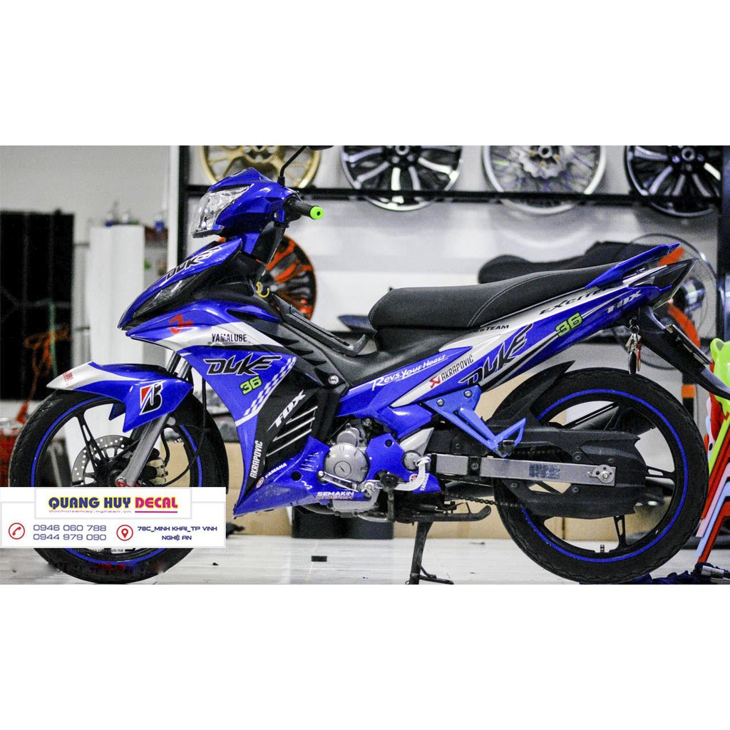 Tem trùm exciter 135 xanh trắng duke, độ team decal xe ex dán đời 2011-2014