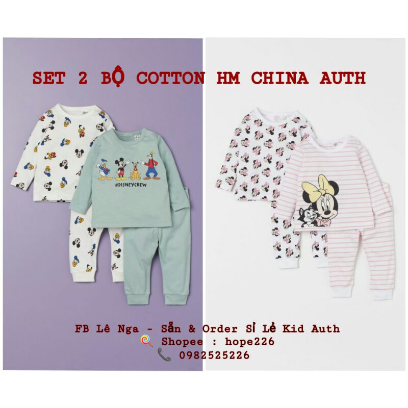 Set 2 bộ cotton HM CHINA chính hãng size từ 4m-3y