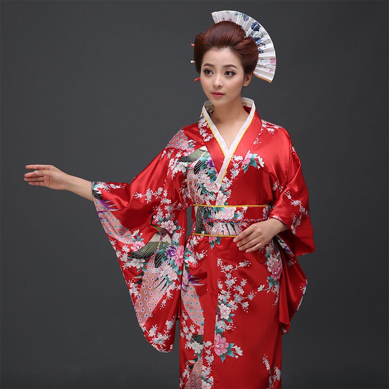 Áo Khoác Kimono Dáng Dài Họa Tiết Chim Hạc Phong Cách Truyền Thống Nhật Bản