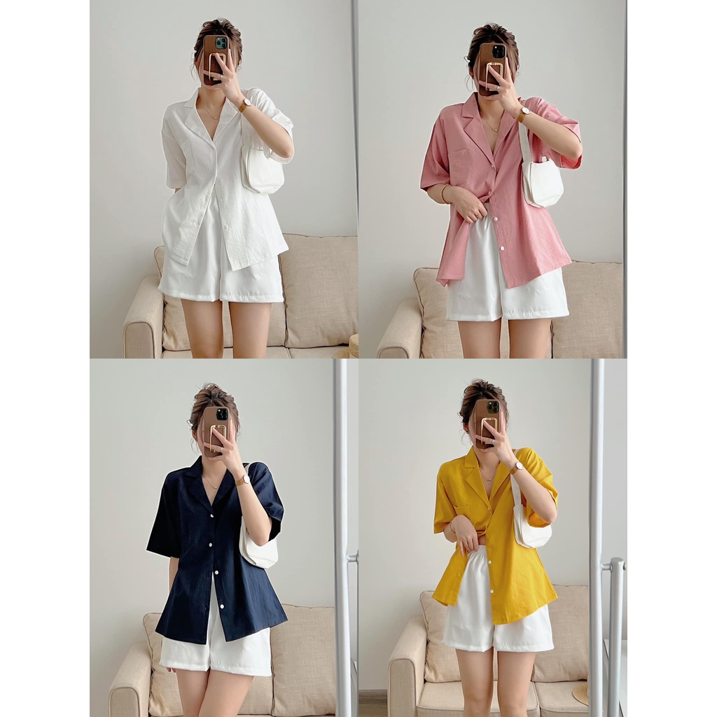 Áo sơ mi nữ cổ vest cộc tay trơn 2 size basic nhiều màu chất thích dễ phối đồ. Sơ mi cổ vest sang trọng kiểu dáng đẹp.