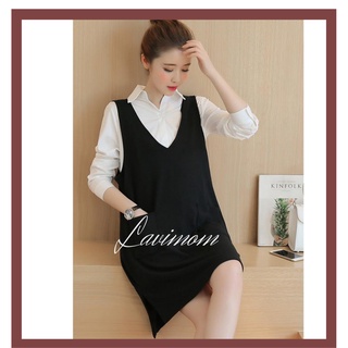 Váy bầu Lavimom Yếm bầu suông xẻ tà LV1051