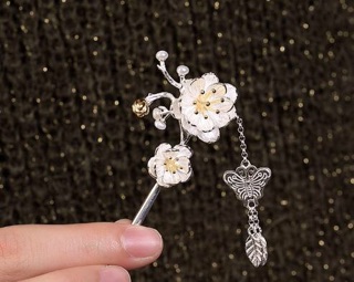 Trâm cài tóc hoa đào, bằng bạc 925