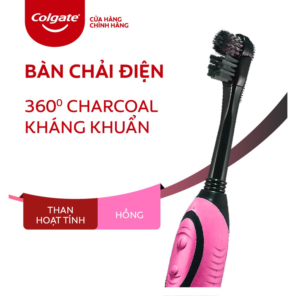 Bàn chải điện dùng pin Colgate that hoạt tính kháng khuẩn 360 độ Charcoal