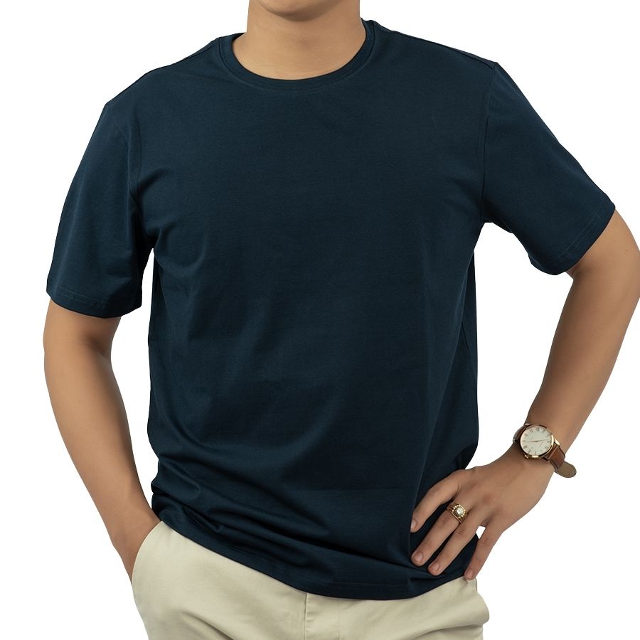 Áo thun trơn nam cổ tròn cao cấp 100% cotton PERFECTMEN màu xanh đen vải xuất xịn co giãn dày dặn form regular fit