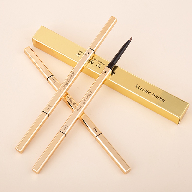 Bút chì kẻ lông mày hai đầu màu vàng kim siêu mỏng chống nước dành cho nữ