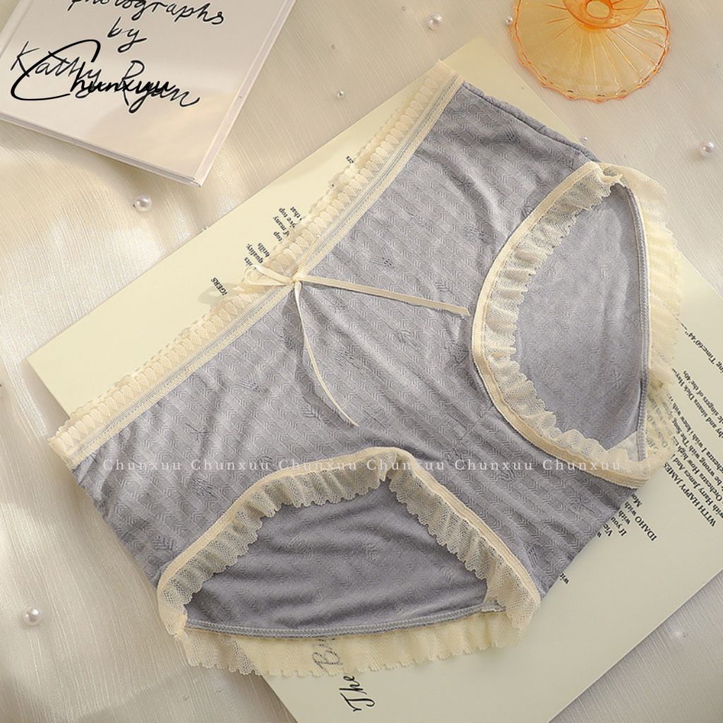 Quần lót nữ cotton lạnh phối viền ren nơ mềm mại CHUNXUU, chất liệu co dãn- QC82