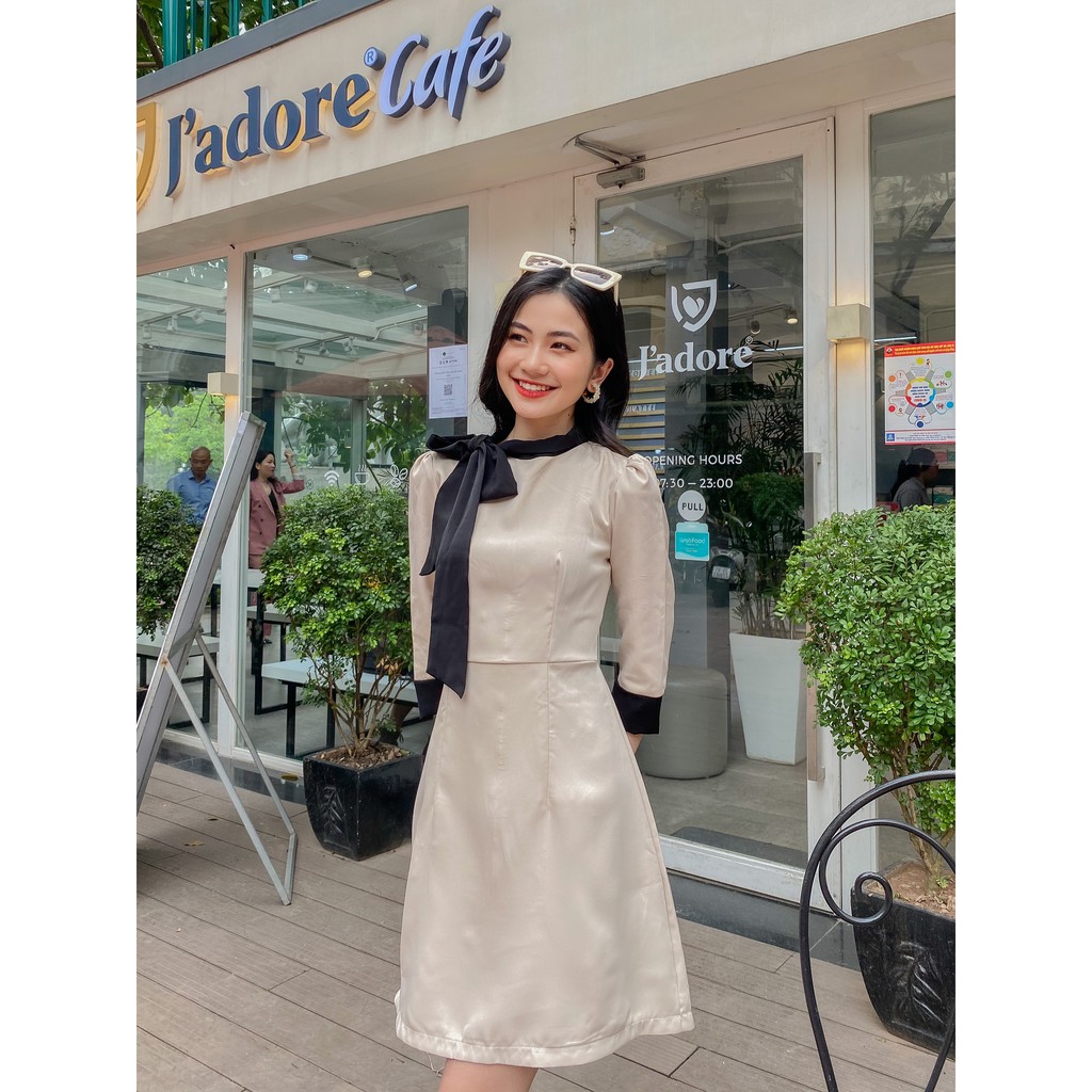 Đầm, Váy nơ buộc cổ thiết kế cao cấp phong cách HQ thanh lịch sang trọng, váy công sở, đầm dự tiệc linhmyfashion1402