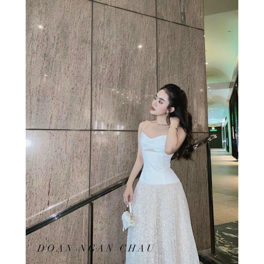 Váy maxi 2 dây ren dập ly kết đá