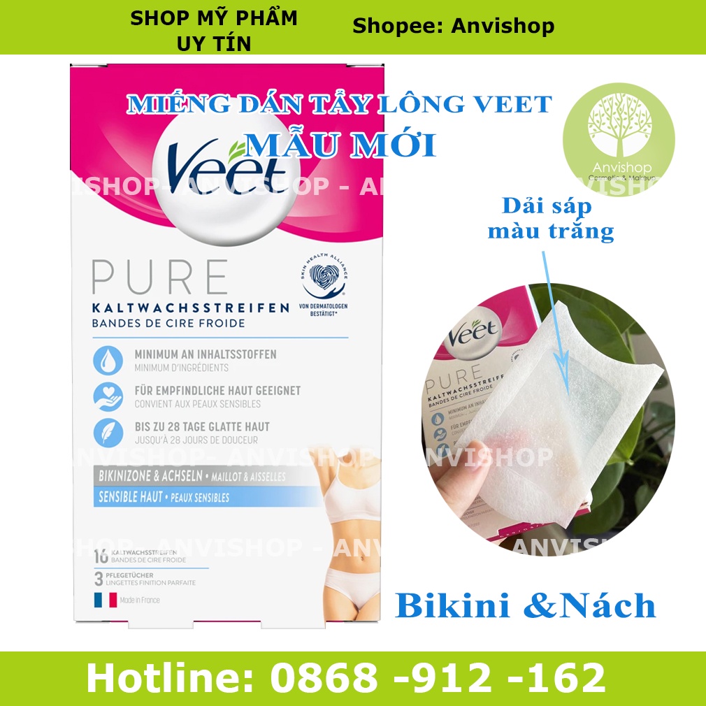 Miếng dán tẩy lông vùng kín VEET dùng cho cơ thể / bikini / nách ANVISHOP VEET Wax trips