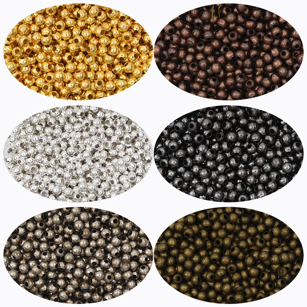 Bộ 1000 Hạt Xâu Chuỗi Bằng Đồng / Vàng 3mm Dùng Làm Trang Sức DIY