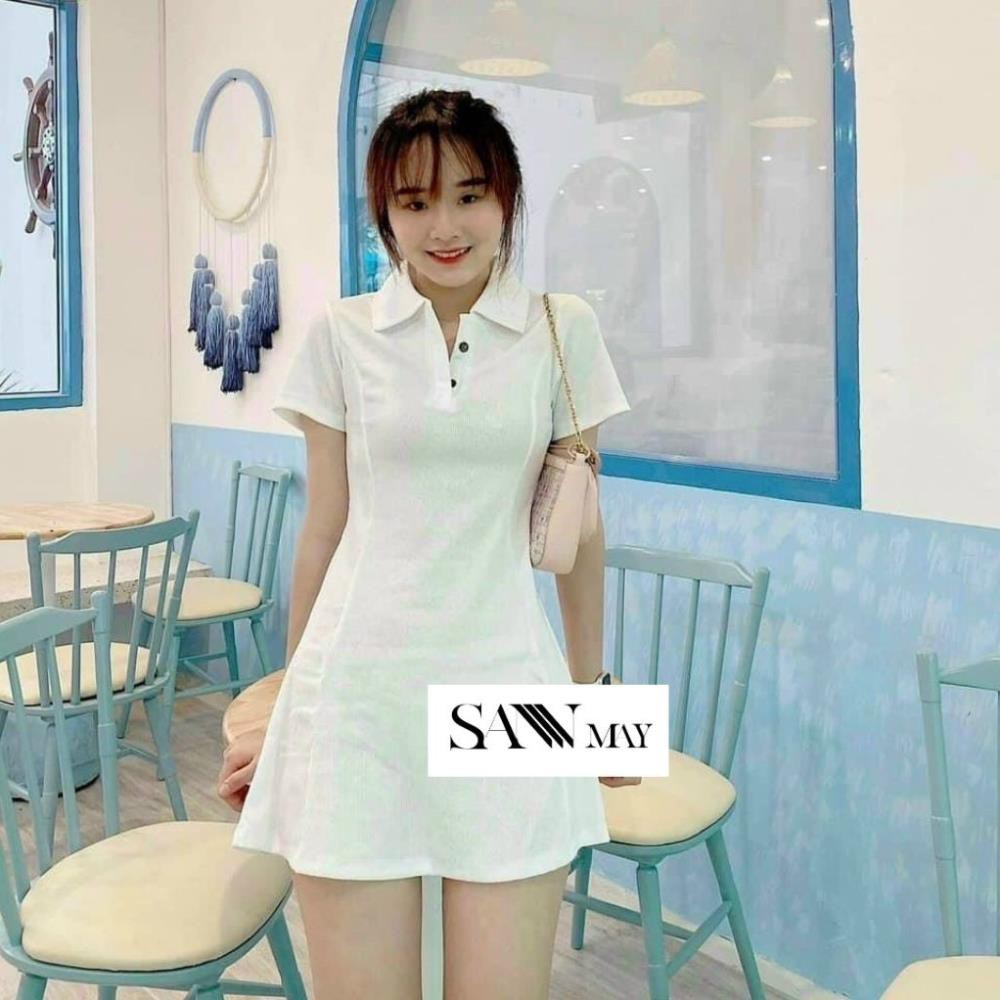 Đầm polo nữ thun ôm body, vải cotton cao cấp, dáng suông, chân váy xoè, hoạ tiết trơn có nhiều màu SANMAY  ྇