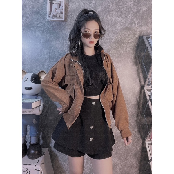 AK62_Áo Khoác Cổ Trụ Phom Rộng Tay Cánh Dơi_Chất Nhung Tăm Loại 1 Vải Cực Mát Dày Dặn