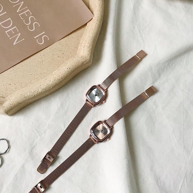 Đồng hồ nữ mặt vuông dây kim loại ULZZANG bền đẹp thời trang