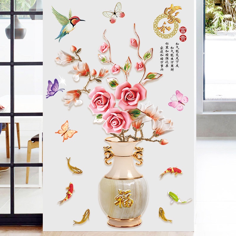 Decal dán tường Bình hoa hồng 3D SIÊU ĐẸP
