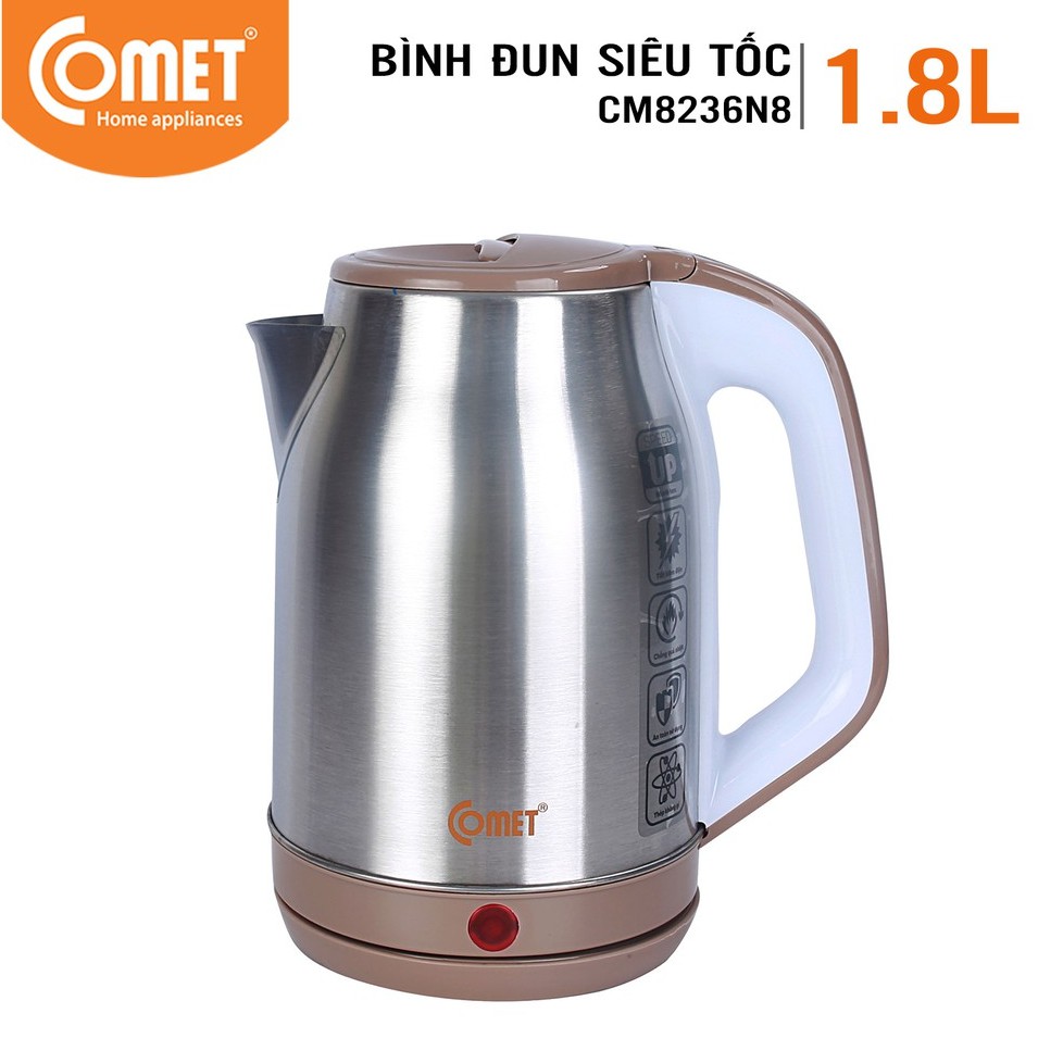 [Mã ELHADEV giảm 4% đơn 300K] Bình đun siêu tốc inox 1.8L Comet CM8236N8