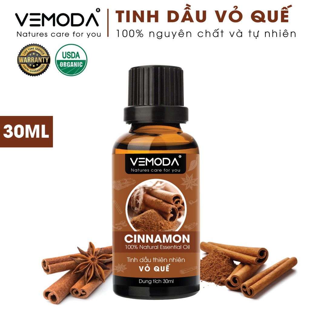 Tinh dầu Vỏ quế nguyên chất VEMODA 30ML giúp cải thiện giấc ngủ, hết cảm lạnh, giảm đau nhức, giảm mỡ bụng hiệu quả