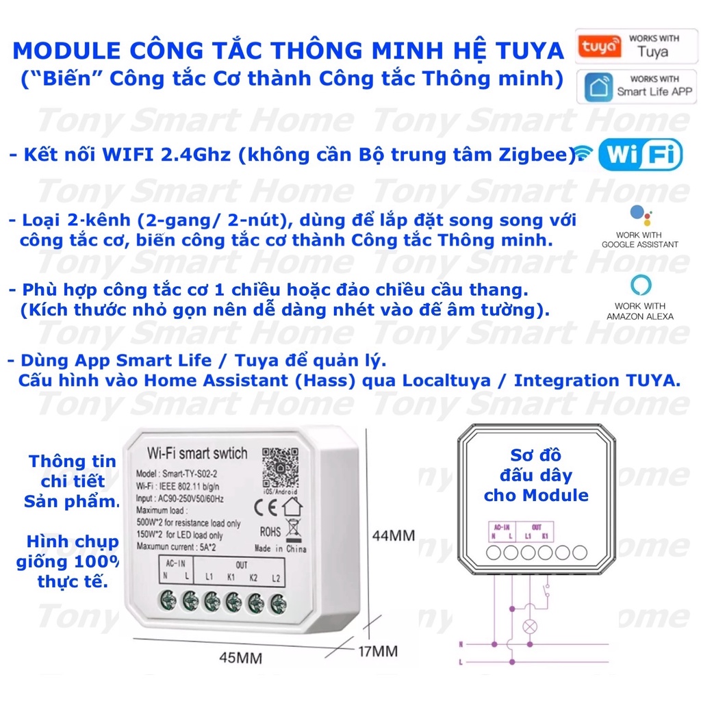 Module công tắc thông minh Tuya Zigbee / Wifi 1/2/3/4-kênh, App Smart Life / Tuya - Mẫu 2 -