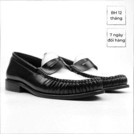 Giày Penny Loafer Black off White da bò thật tăng chiều cao