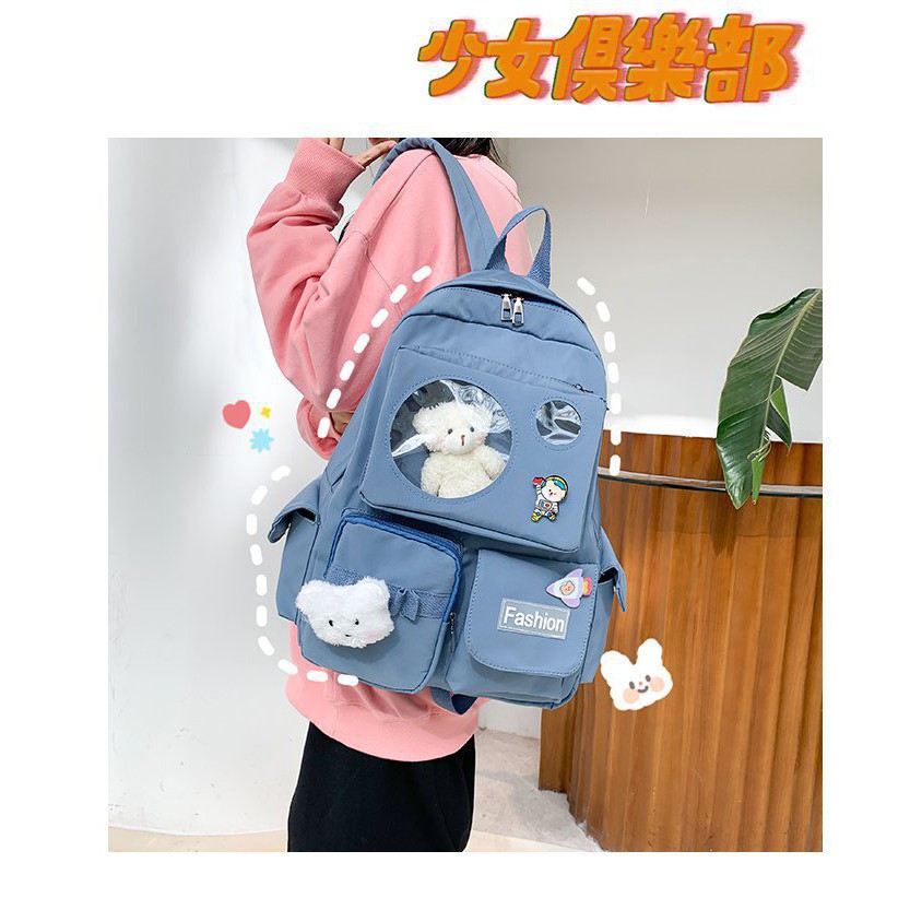 Balo siêu xinh chống thấm phối móc gấu kèm sticker - NK881