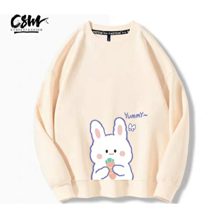 Áo nỉ cổ tròn bo gấu thỏ ôm cà rốt chất nỉ da cá dày siêu ấm, phù hợp cho các bạn đi dạo phố, hẹn hò, đi học, du lịch.