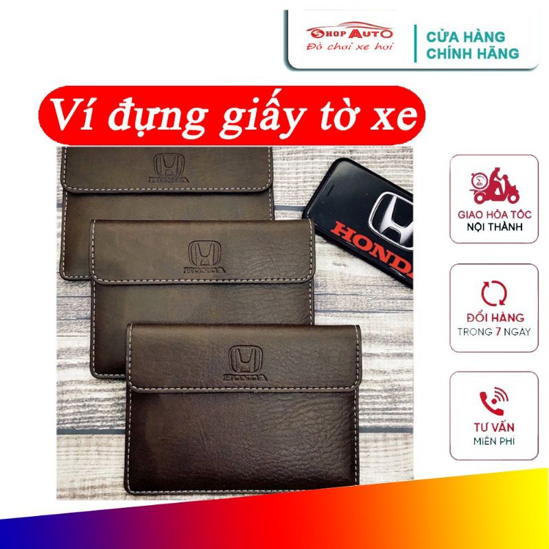 Ví da đựng đăng kiểm, giấy tờ ô tô cao cấp in dập nổi Logo Hãng xe Honda kích thước 19x12cm