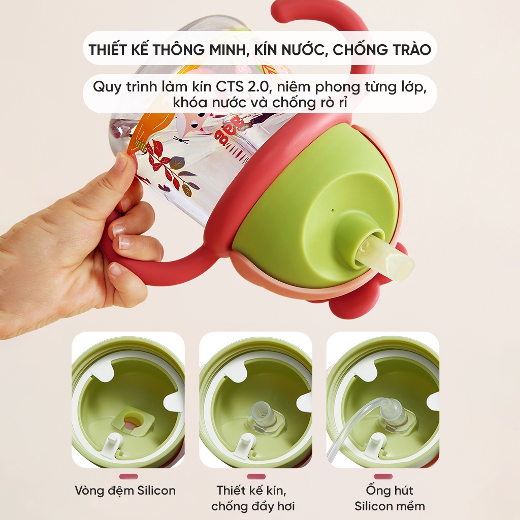 Cốc tập uống chống sặc 260ml AAG6006 có ống hút silicone an toàn tiện lợi cho bé
