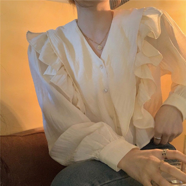 Mùa xuân và thu Pháp khí chất áo blouse nữ thiết kế cảm giác thích hợp 2021 sơ mi trắng mới dài tay