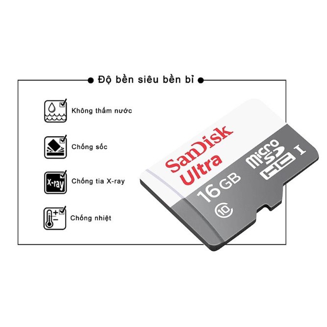 Thẻ nhớ SanDisk 16GB Mirco SD Ultra Class 10 80Mb/s – Bảo hành chính hãng 5 năm