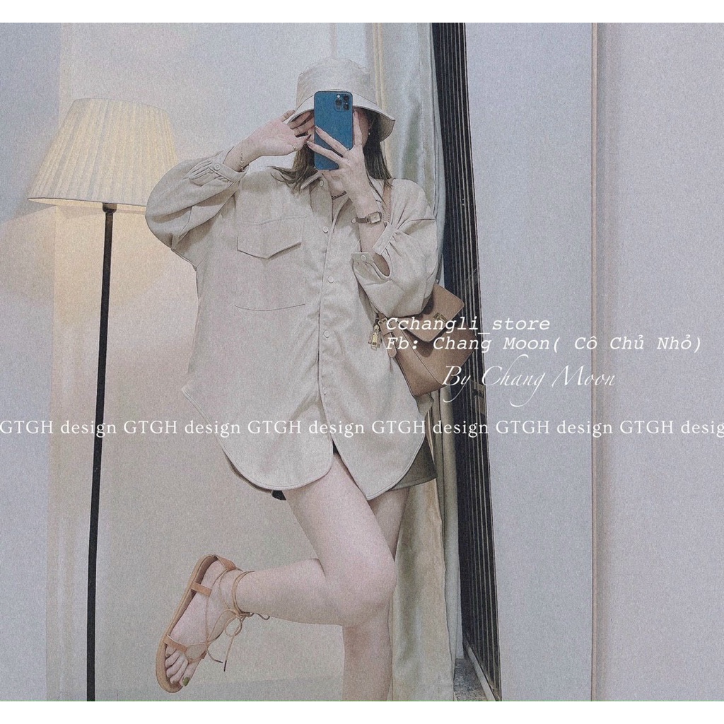 Áo sơ mi vạt bầu đuôi tôm chất thô mềm 2 màu nâu sữa áo sơ mi nữ form rộng unisex LD098