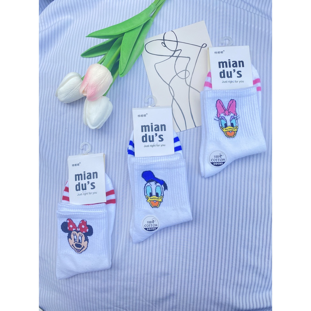 Tất trắng Muzini vớ cổ cao in họa tiết nhân vật hoạt hình cực xinh TN213