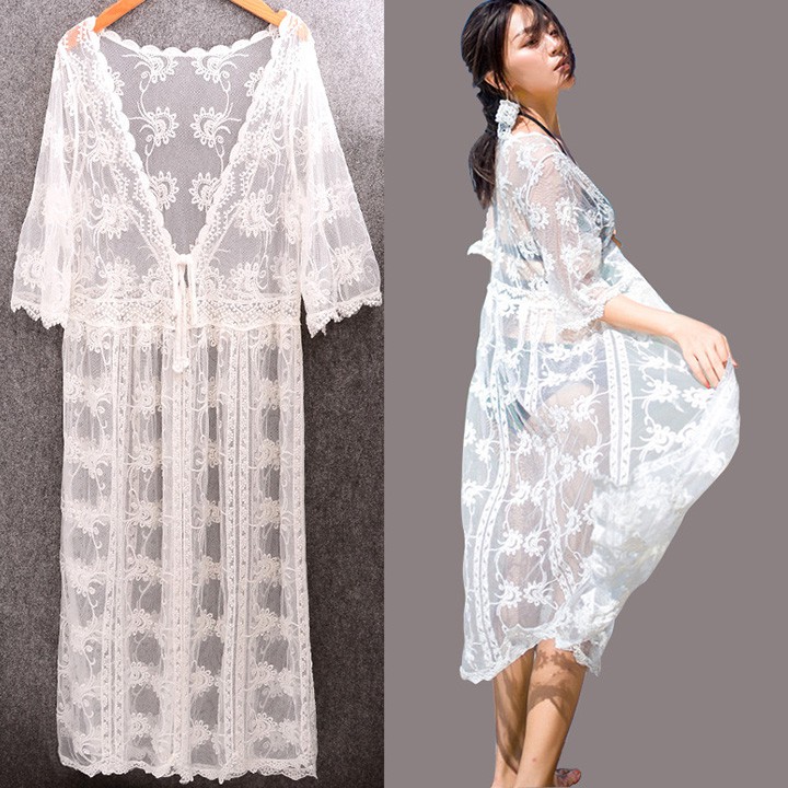 Có sẵn Áo lưới kimono áo choàng nữ phong cách