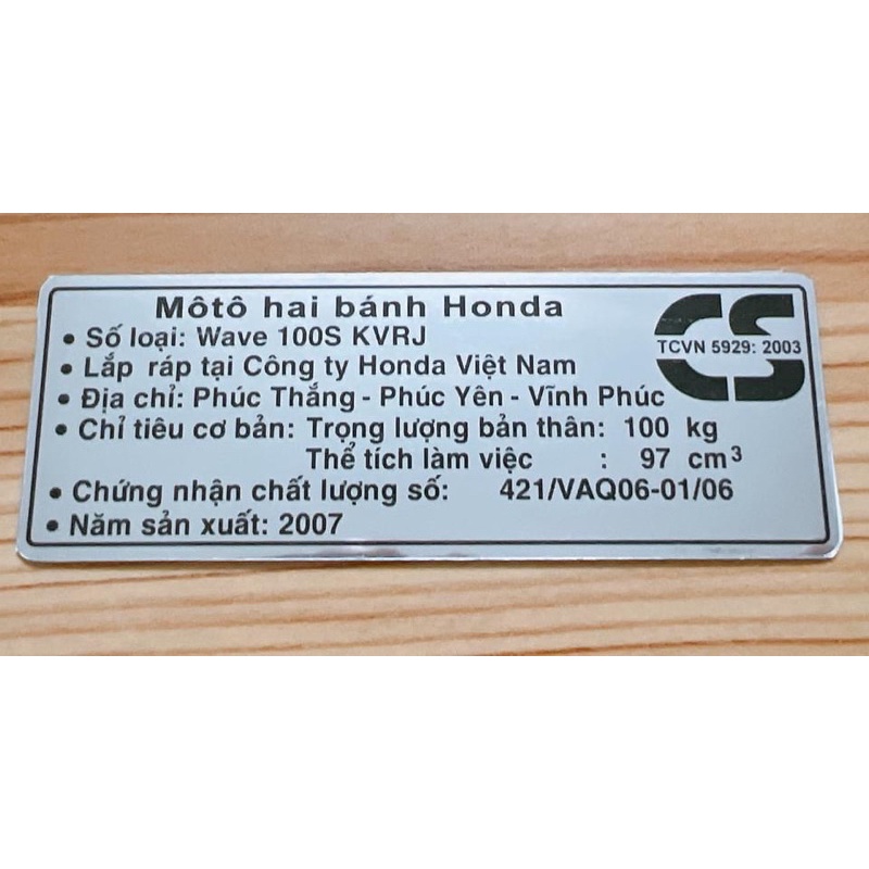 Tem thông số WAVE 100S-2007