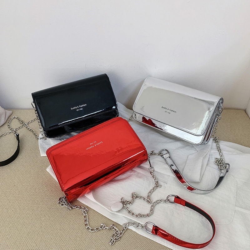 Túi Đeo Chéo Mini Màu Bạc / Đen Lấp Lánh Thời Trang Cho Nữ