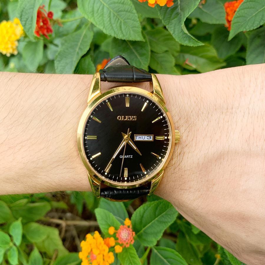 Đồng hồ nam chính hãng Olevs đồng hô nam dây da chống nước có lịch ngày Bảo Hành 12 Tháng