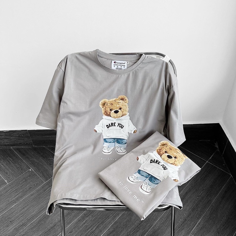 Áo thun tay lỡ nam nữ,in hình Dare màu xám