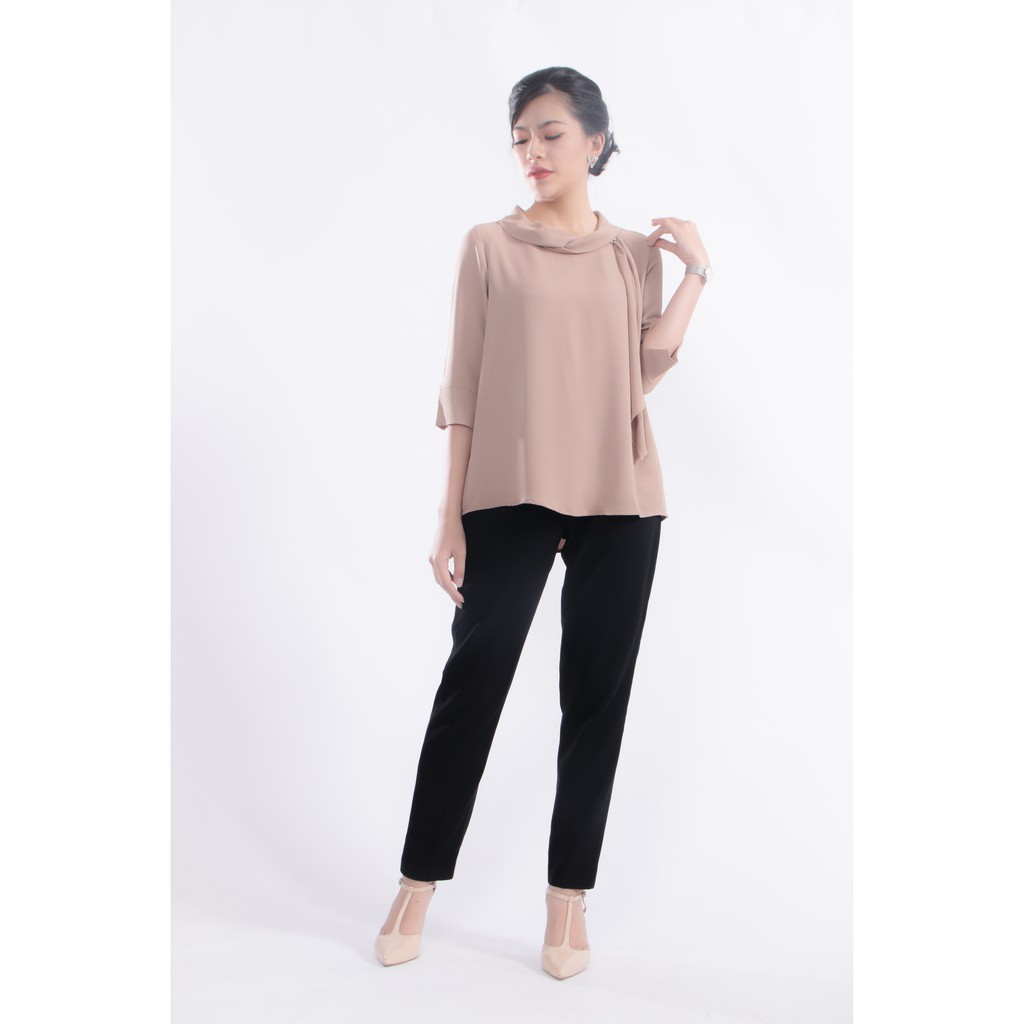 Áo Trung Niên Nữ Chiffon Quàng Cổ ALX43 - Ca Cao Sữa