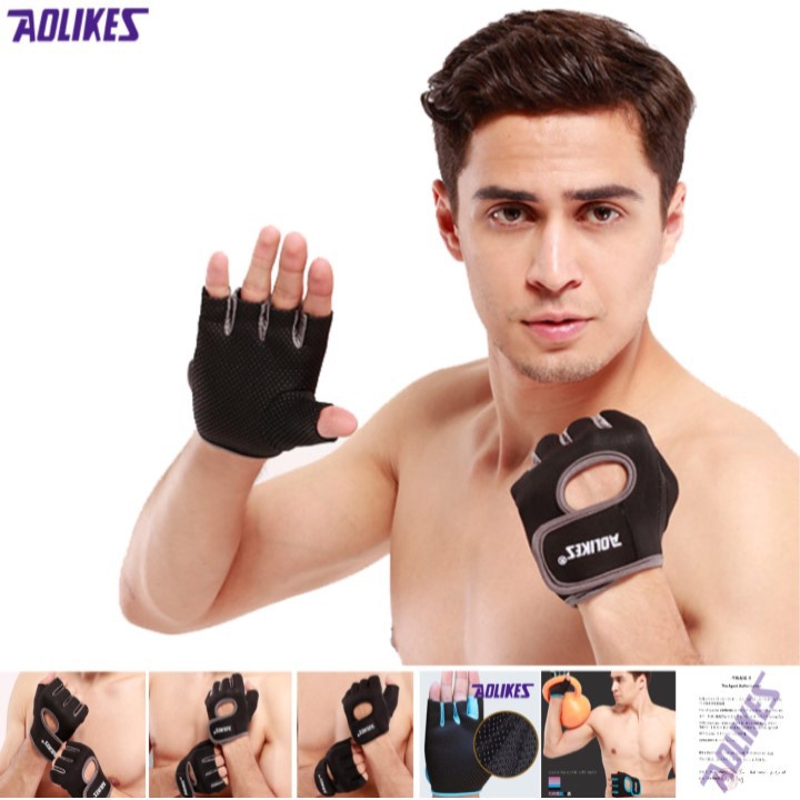 Găng Tay Tập GYM Cao cấp chính hãng Aolikes, Găng tay hở ngón Aolikes