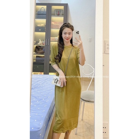 Váy len trơn lông thỏ dáng suông
