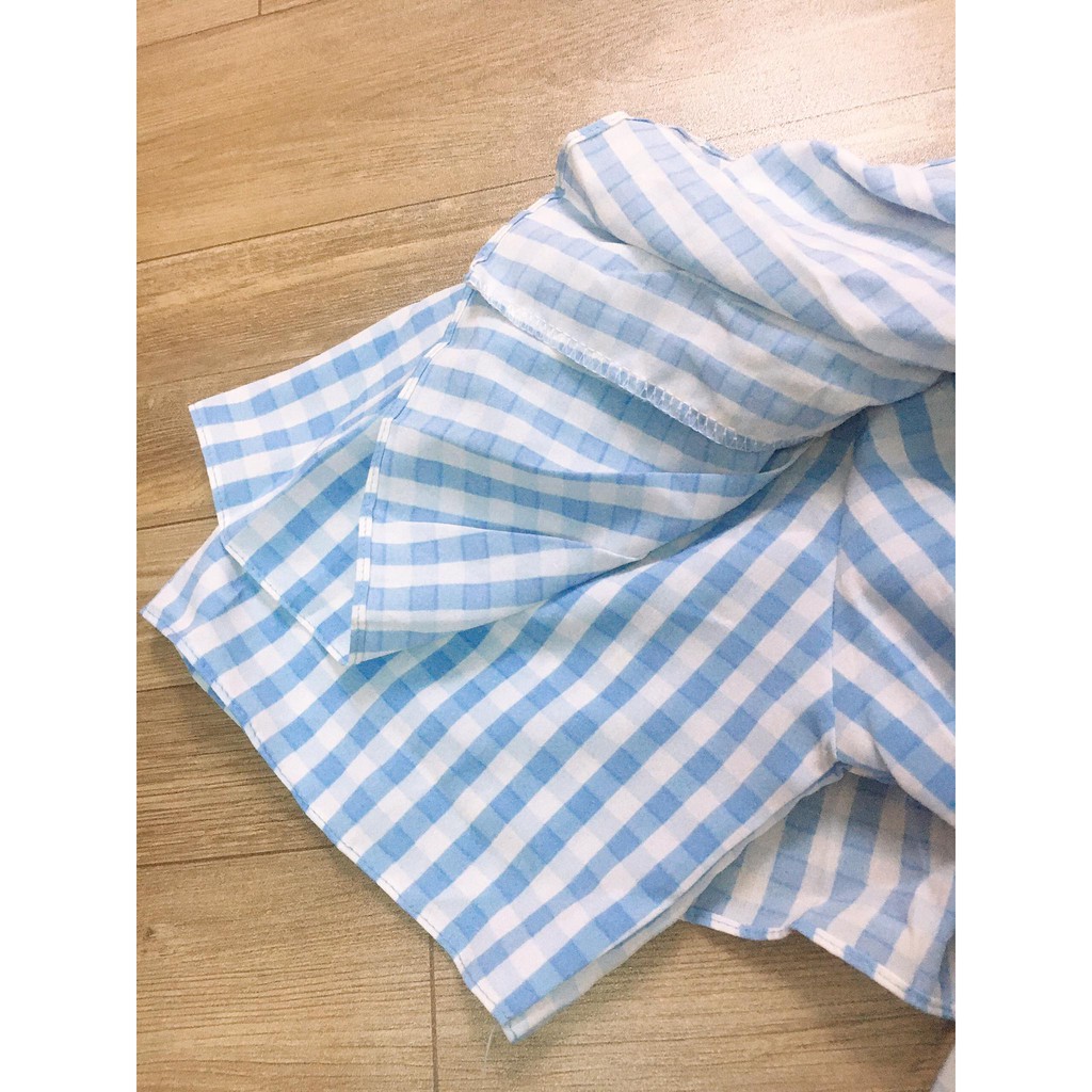 ÁO KIỂU CARO CROPTOP PHỐI BÈO TRƯỚC NGỰC | BigBuy360 - bigbuy360.vn